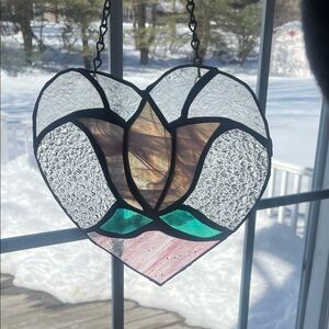 Stained Glass vintage crafted Heart Suncatcher